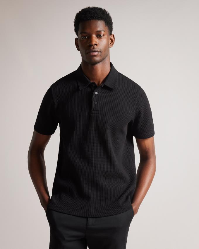 Polo Ted Baker Short Sleeve Regular Fit Textured Noir Homme | MDE-54062623